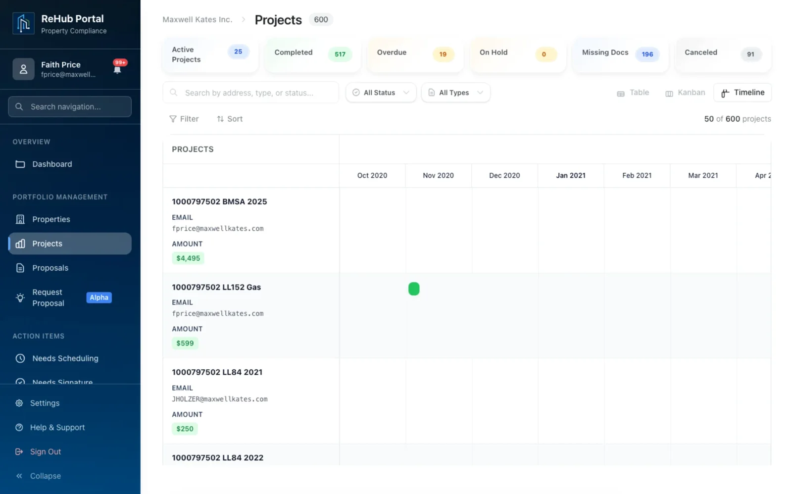 Timeline view connects project records with a chronological perspective.