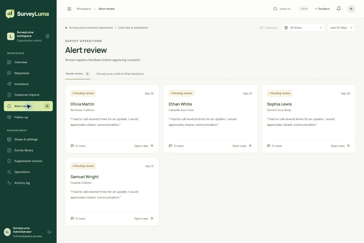 Review feedback requiring attention before approving the next action.